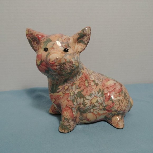 Other - Vintage Rare Calico Floral Piglet Statuette Sweet!